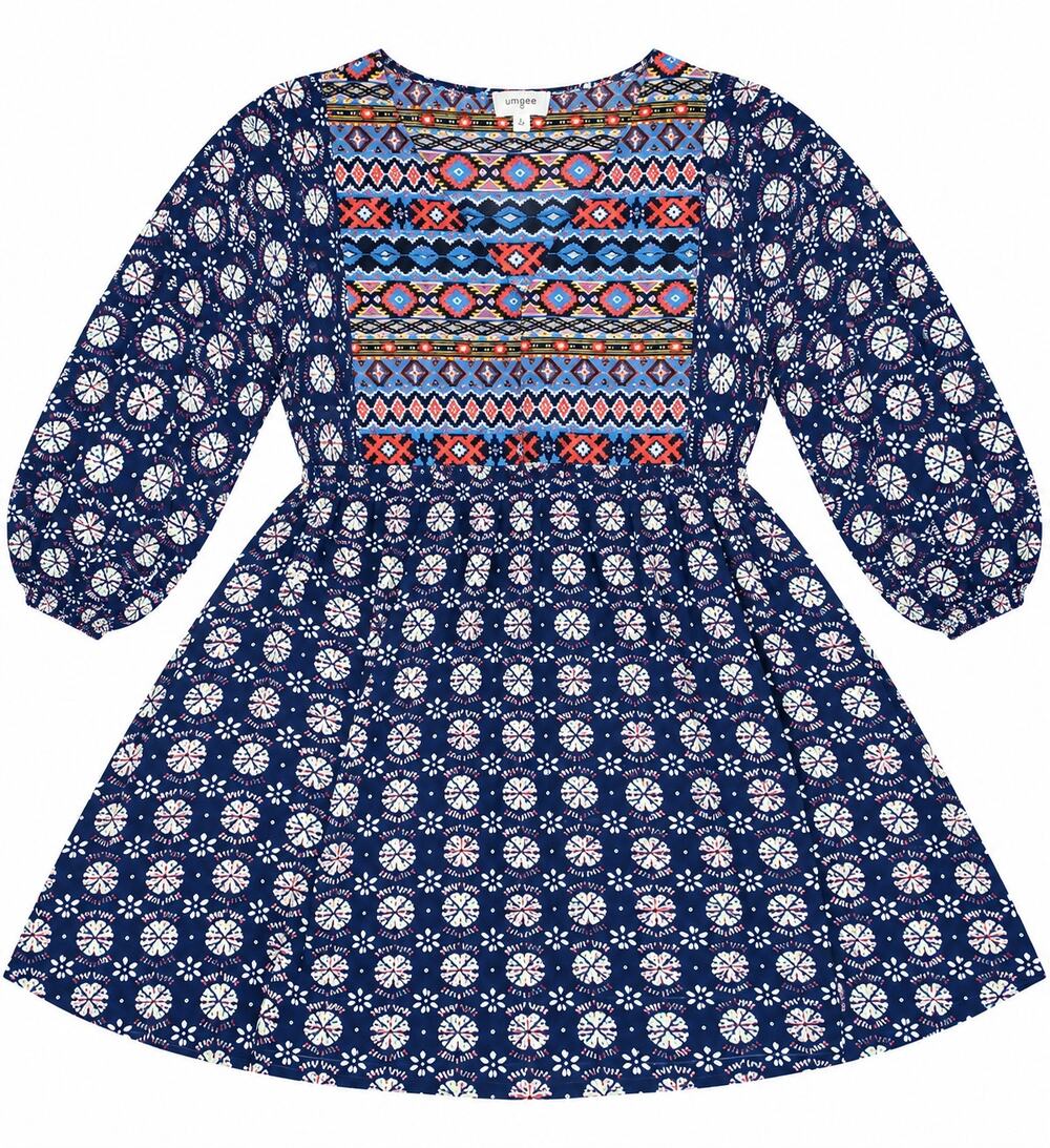 Umgee  Boho Aztec Floral Babydoll Tunic Mini Dress Cottagecore EUC
